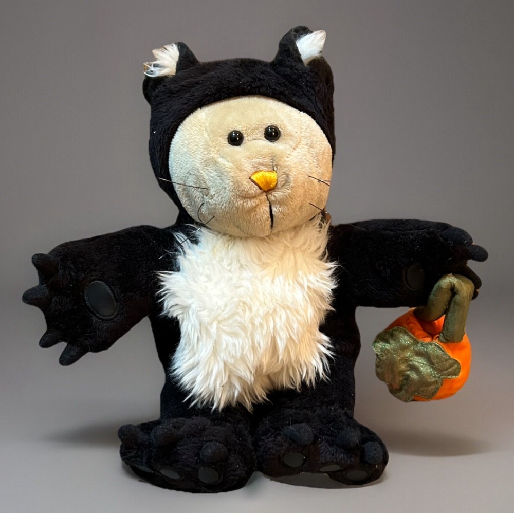 2005 Halloween Starbucks Bearista Bear Cat & Pumpkin Plush Stuffed Toy 10”